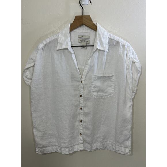 Linen Button Up Top M Minimalist Coastal Resort Palm Rustic Boxy Lagom Beach Air - Picture 1 of 14